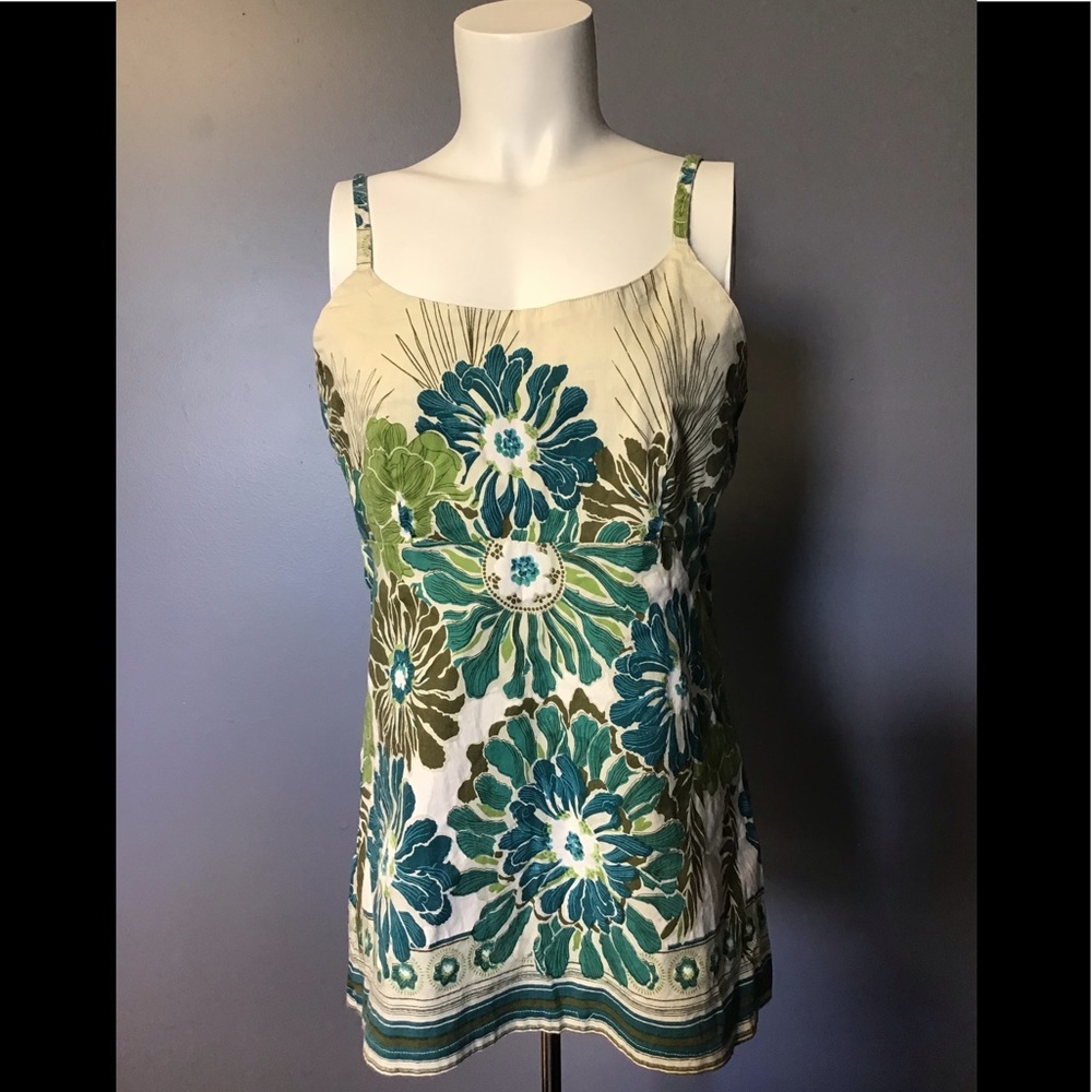 Bamboo Spaghetti Straps Floral Tank Top Small